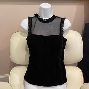 Cinq a Sept Caelum corset mesh ruffle zip tank